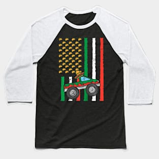 Kids Mexican American Flag Monster Truck Cinco De Mayo Kids Boys Baseball T-Shirt